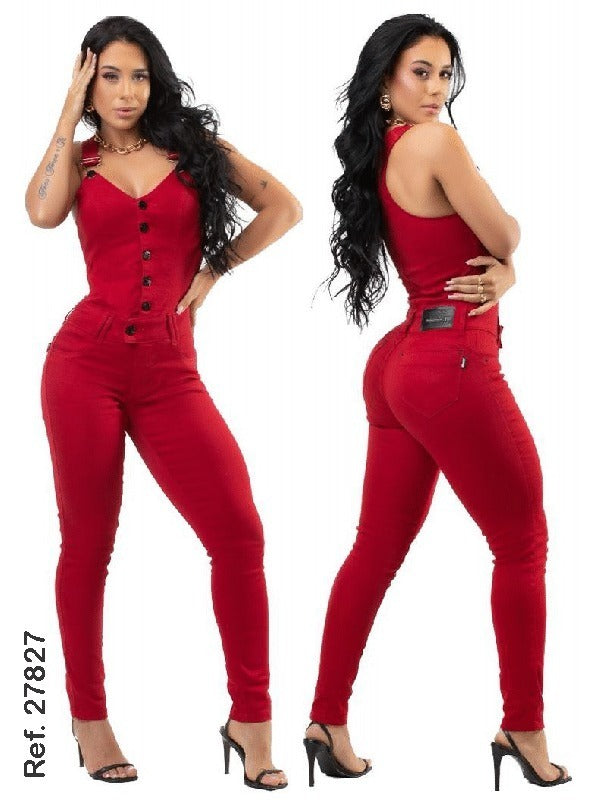Macacão Longo Jeans Lycra Bojo Bumbum Set For Original