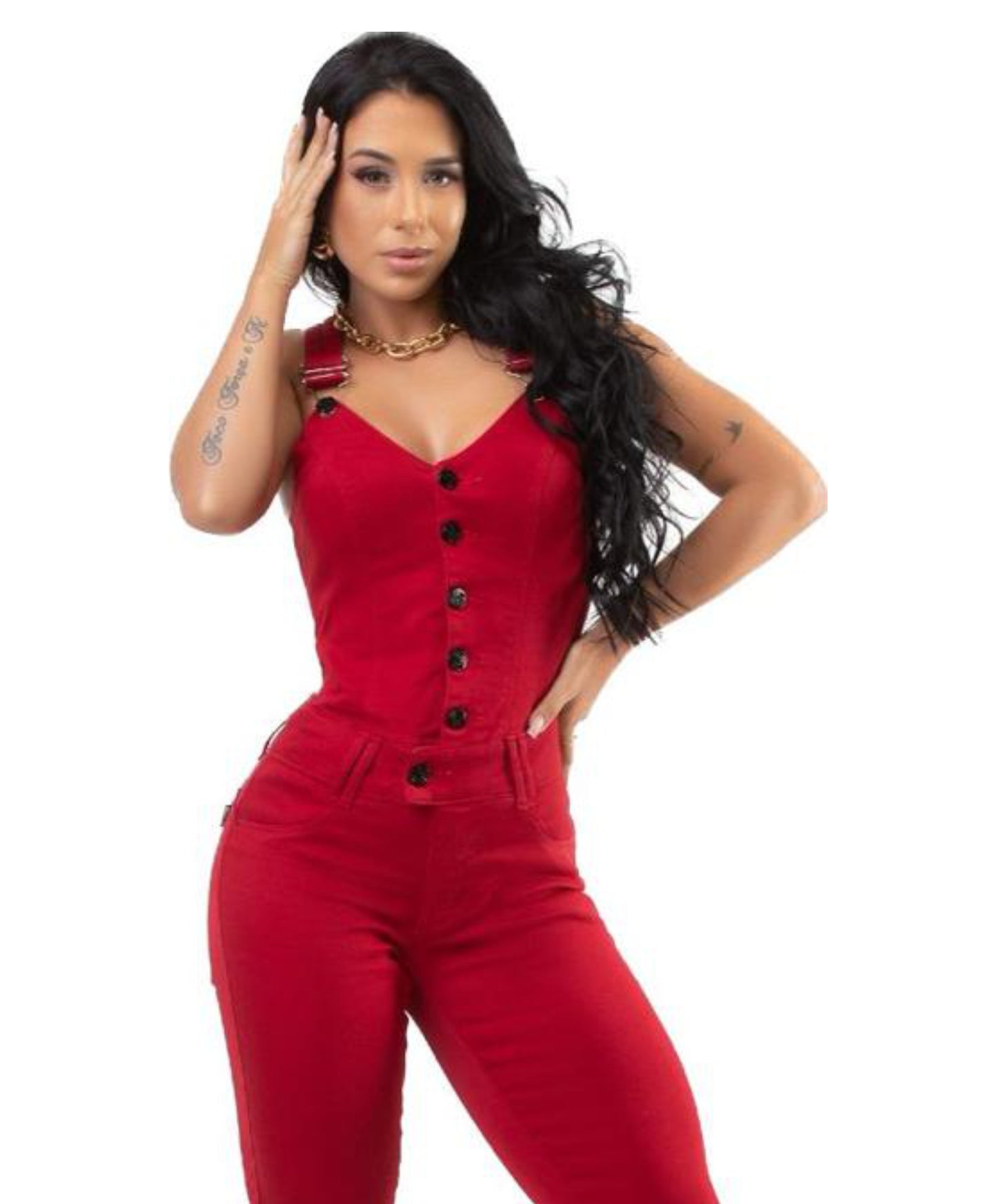 Macacão Longo Jeans Lycra Bojo Bumbum Set For Original