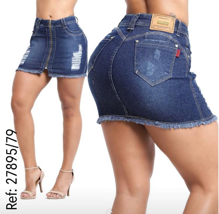 Mini Saia Jeans Lycra Com Ziper e Bojo Levanta Bum Bum Estilo Bull