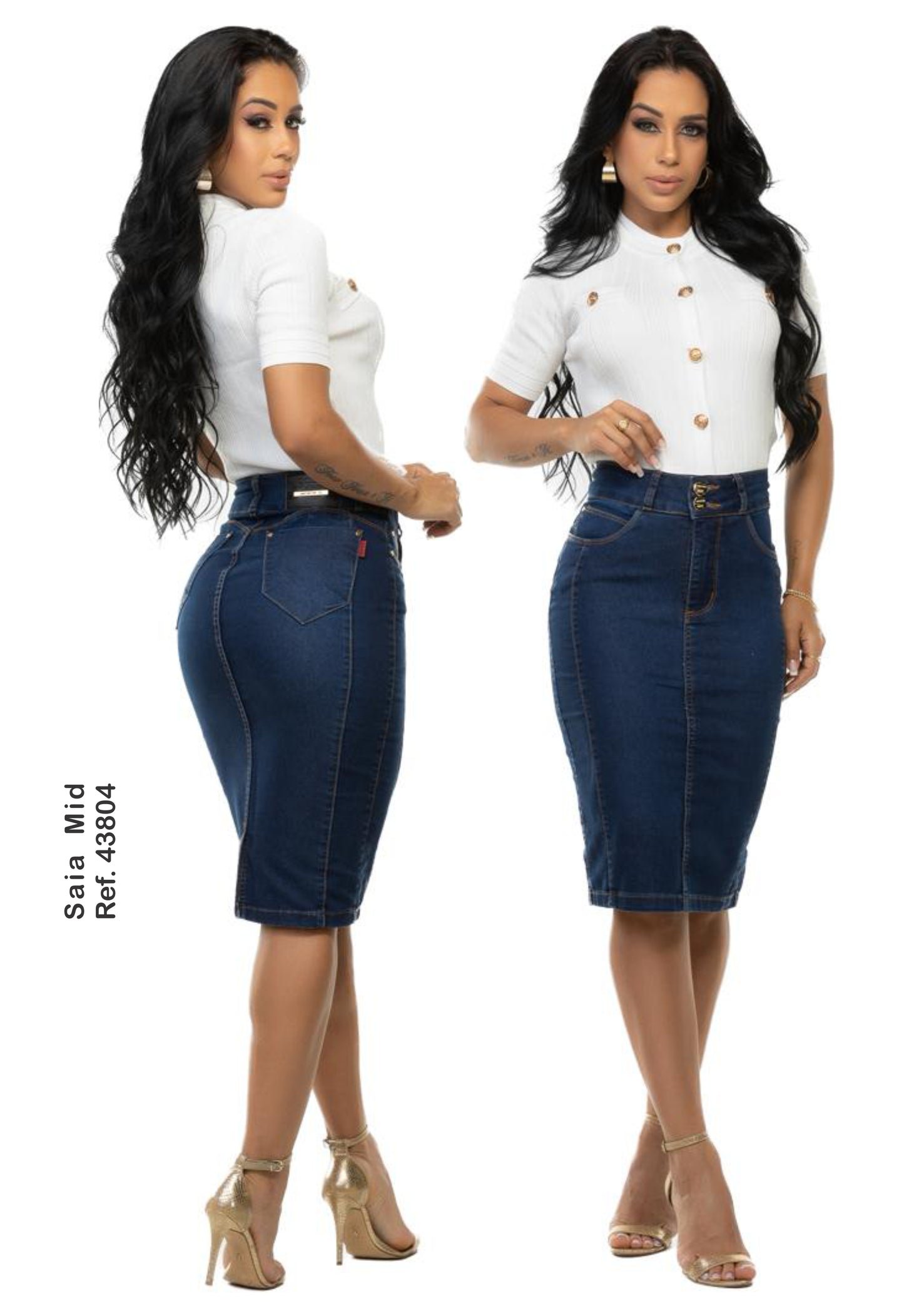 Saia Mid Jeans Envangélica Lycra Strech Original