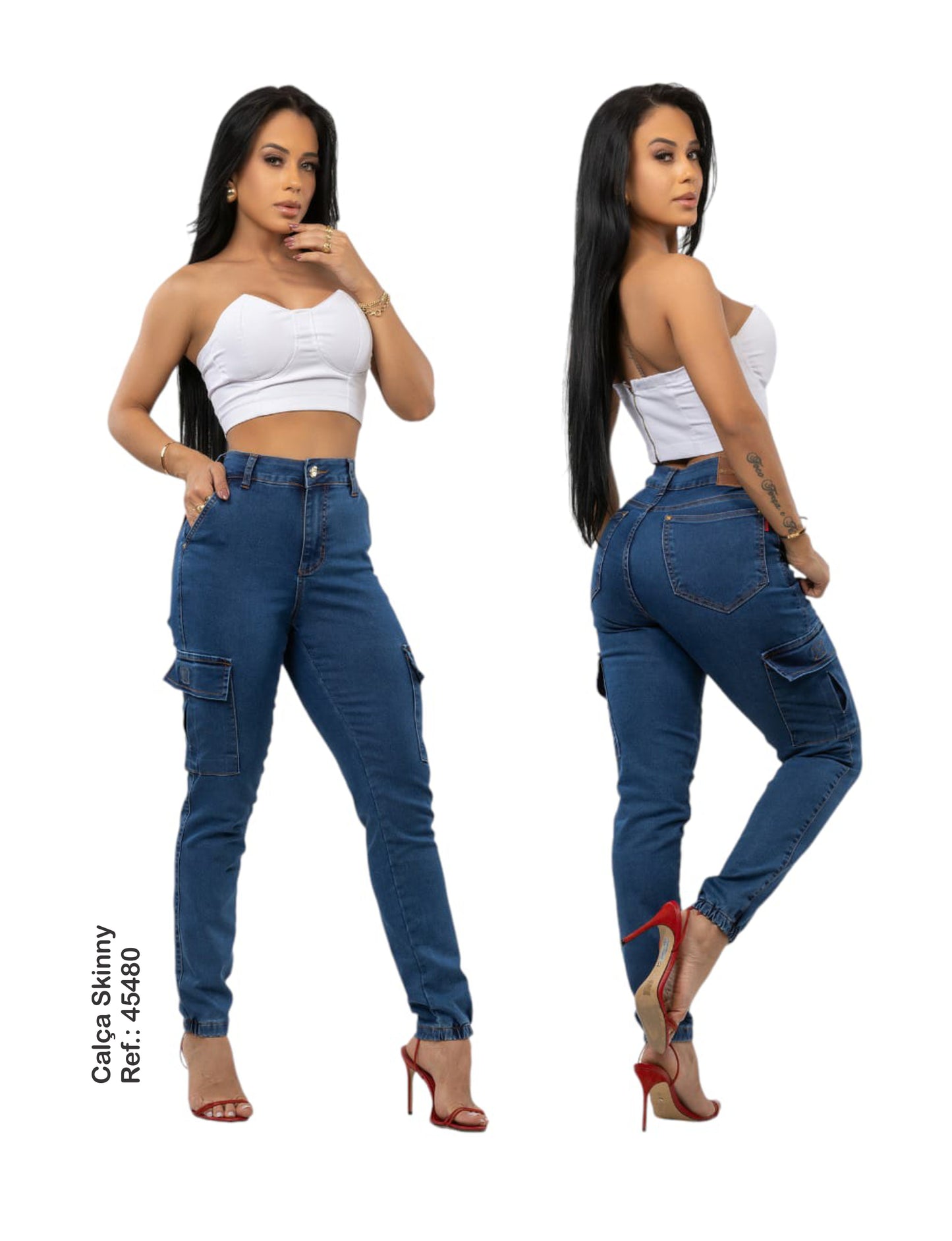 Calça Cargo Jeans com Lyra e Bojo Modela Bumbum Original