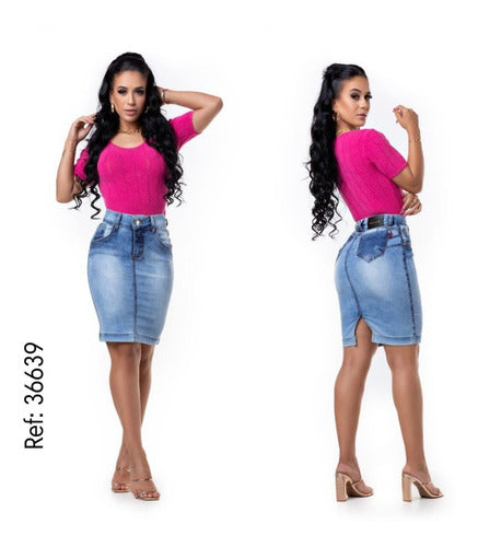 Saia Jeans Laycra Midi Set For