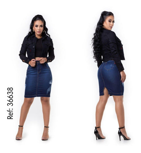 Saia Jeans Laycra Midi Set For
