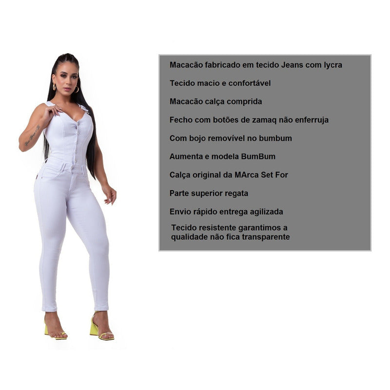 Macacão Longo Jeans Lycra Bojo Bumbum Set For Original