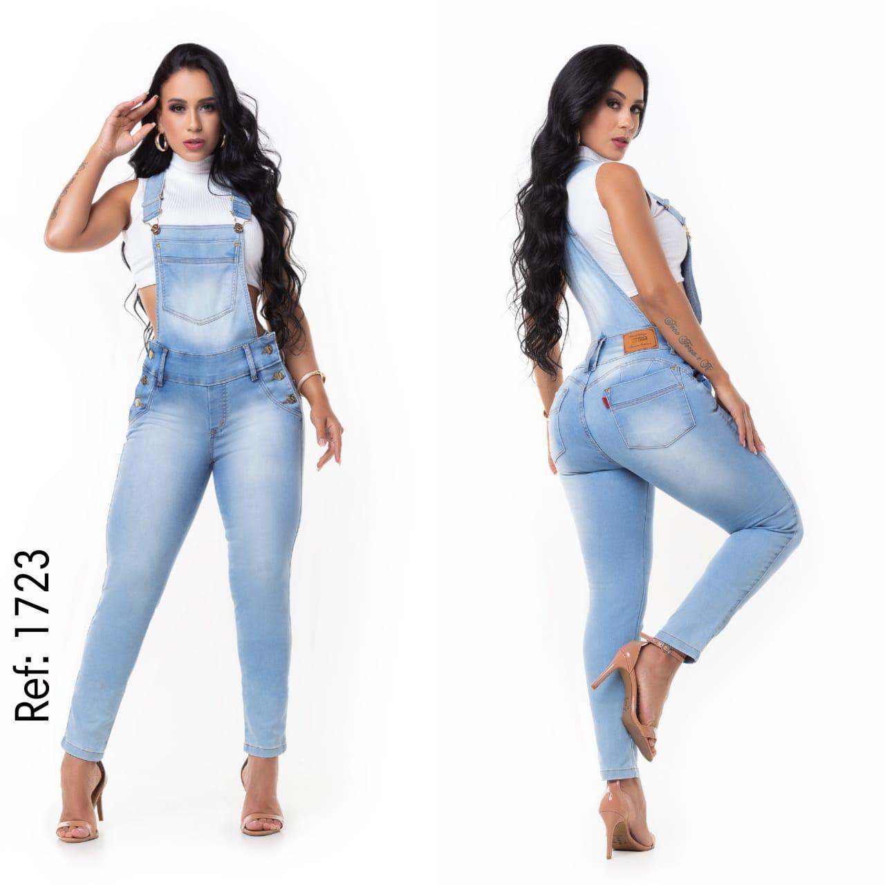 Macacão Longo Jeans C/lycra Escuro Bojo Original