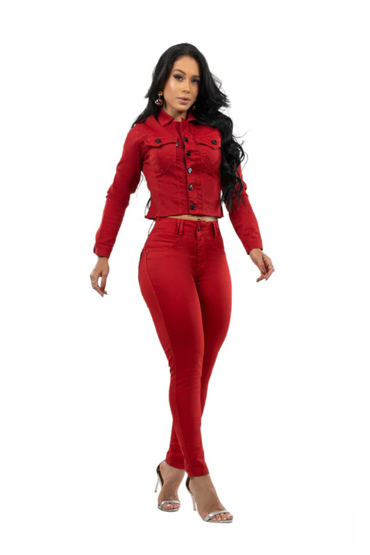 kit Jaqueta  e Calça Jeans Lycra Com Bojo Modela Bubum Set For
