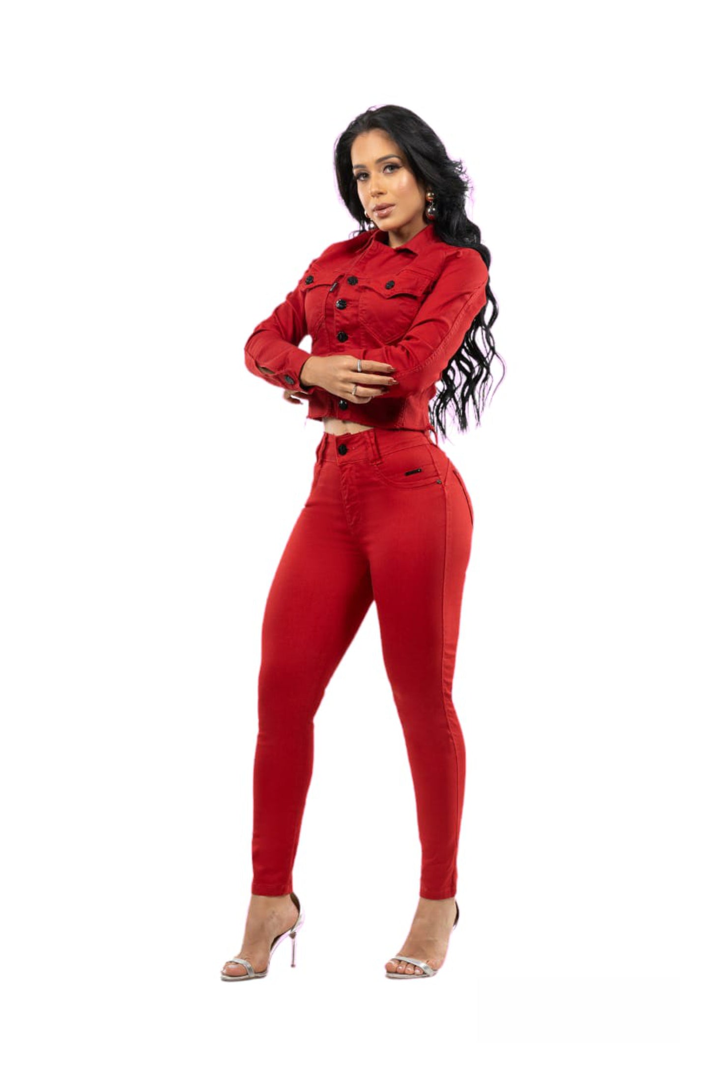kit Jaqueta  e Calça Jeans Lycra Com Bojo Modela Bubum Set For