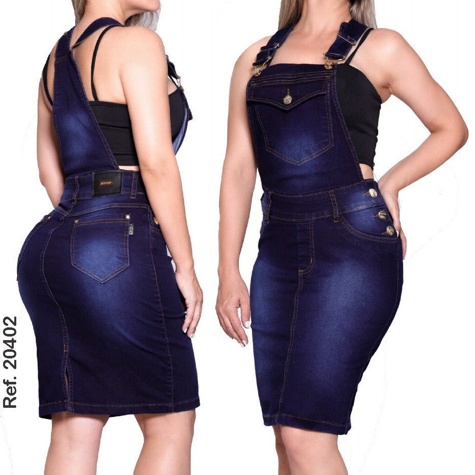 Jardineira Jeans Lycra Saia Evangélica Gospel