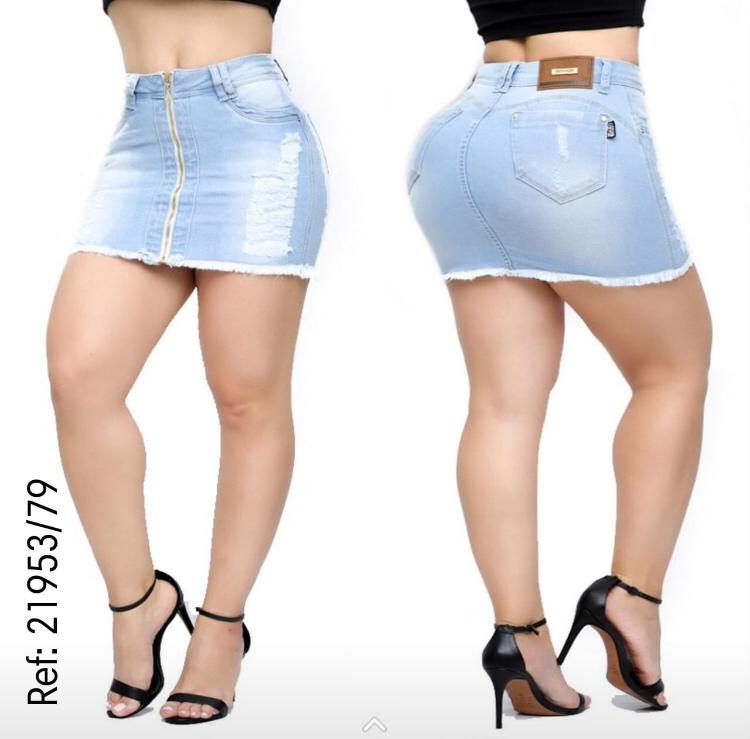 Saia Jeans Lycra Com Ziper e Bojo Levanta e Realça Bum Bum Estilo Bull