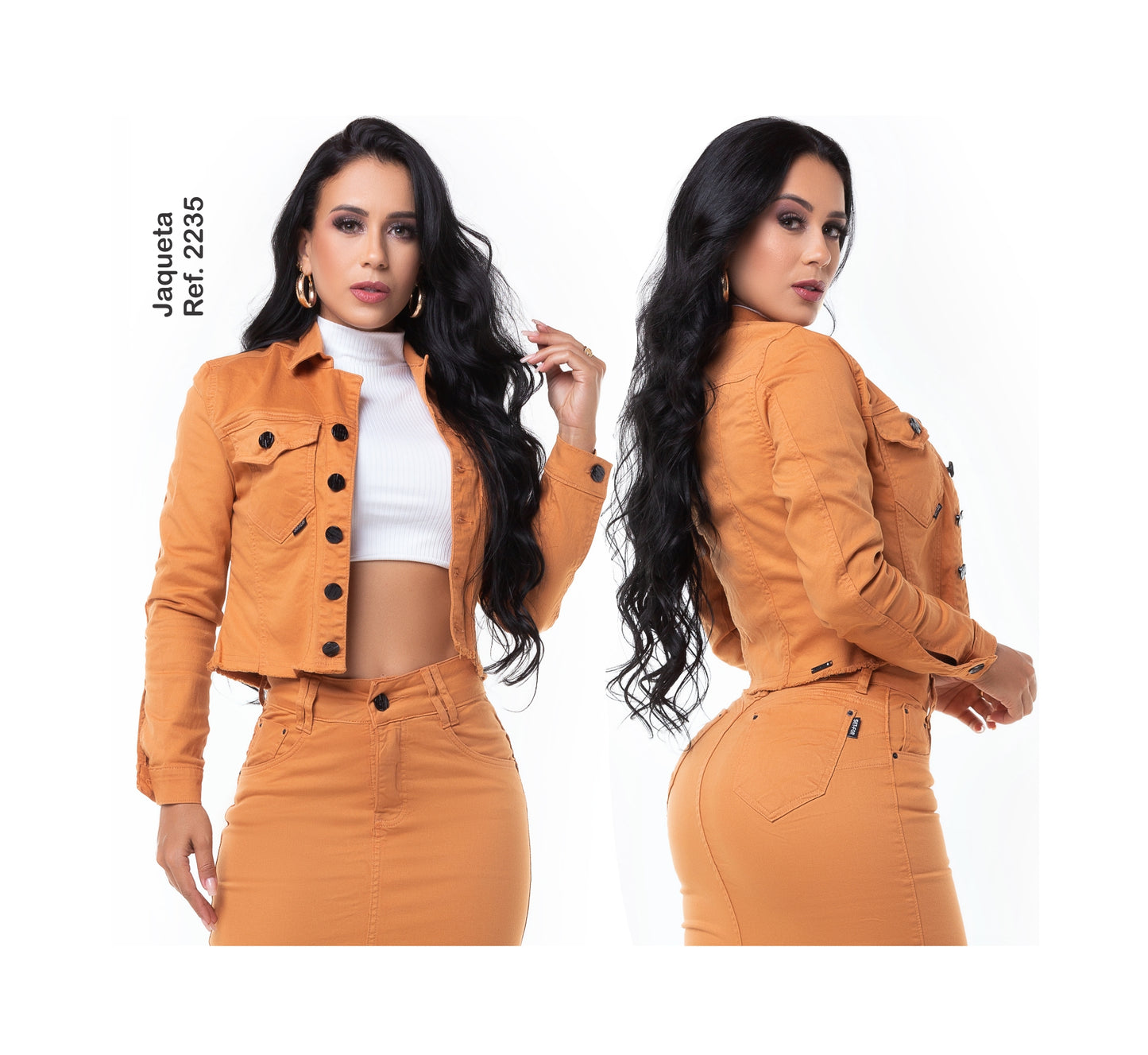 Jaqueta Feminina Manga Longa Ocre Brim C/lycra