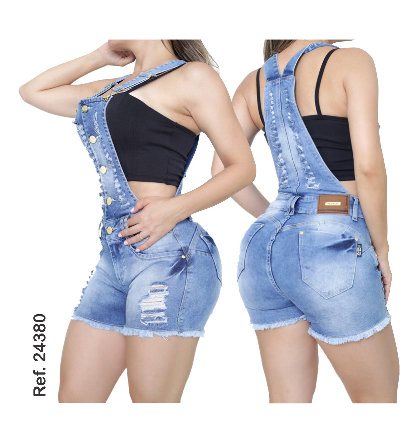 Macaquinho Jardineira Curta Jeans C/lycra Bojo Bumbum