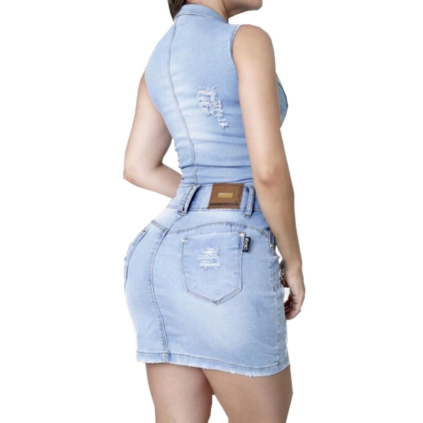 Vestido Jeans Lycra Claro Bojo Removível Trabalho