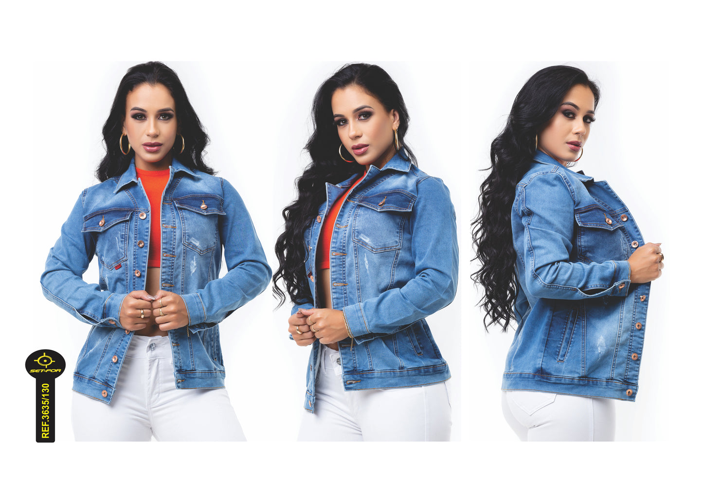 Jaqueta Feminina Jeans Com Lycra Alongada Set For Original