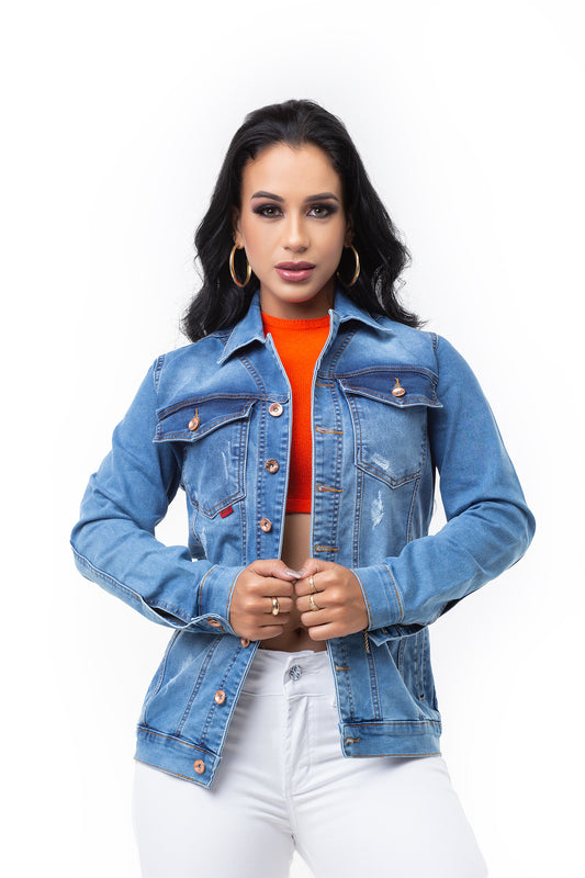 Jaqueta Feminina Jeans Com Lycra Alongada Set For Original