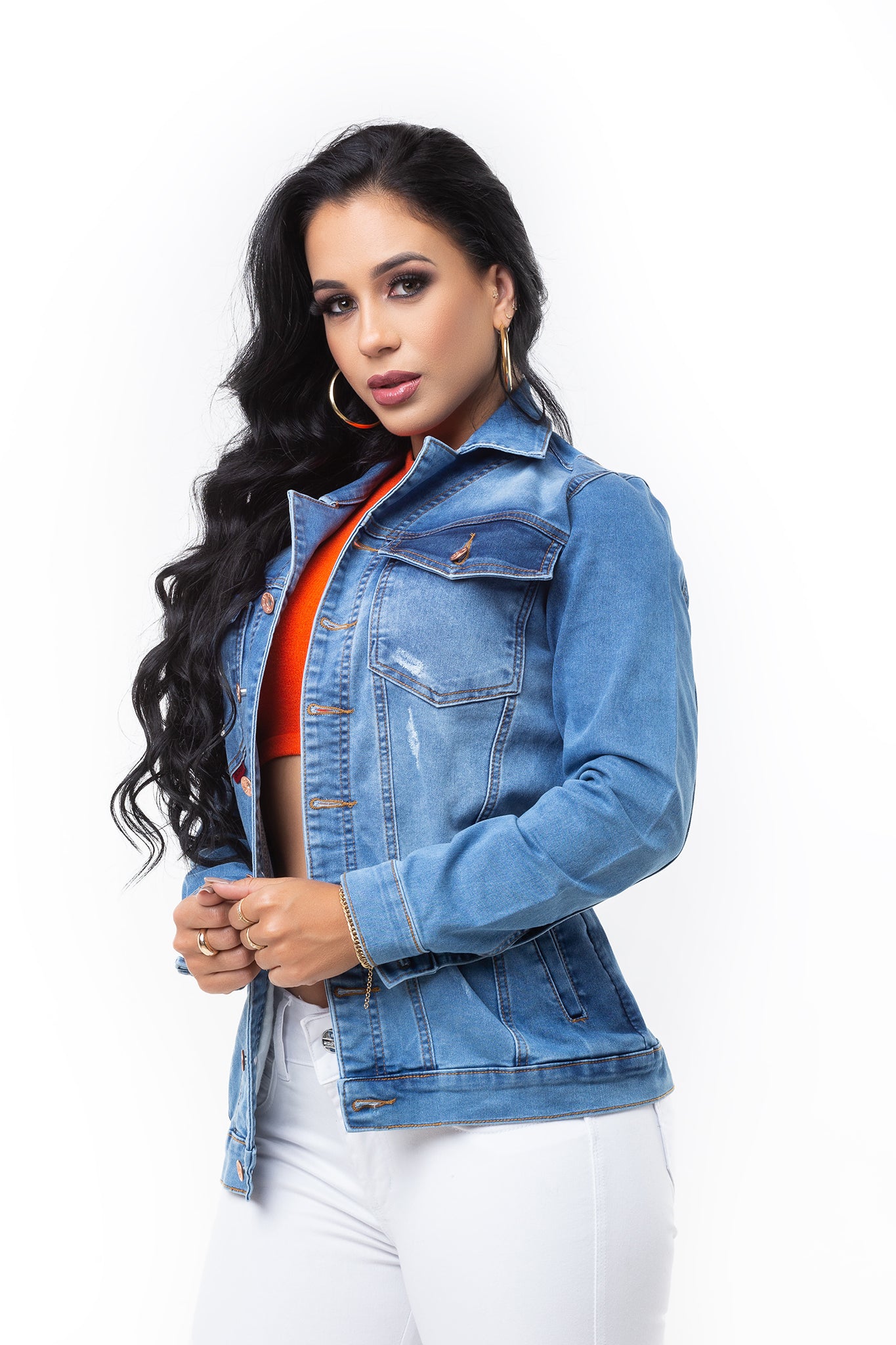 Jaqueta Feminina Jeans Com Lycra Alongada Set For Original