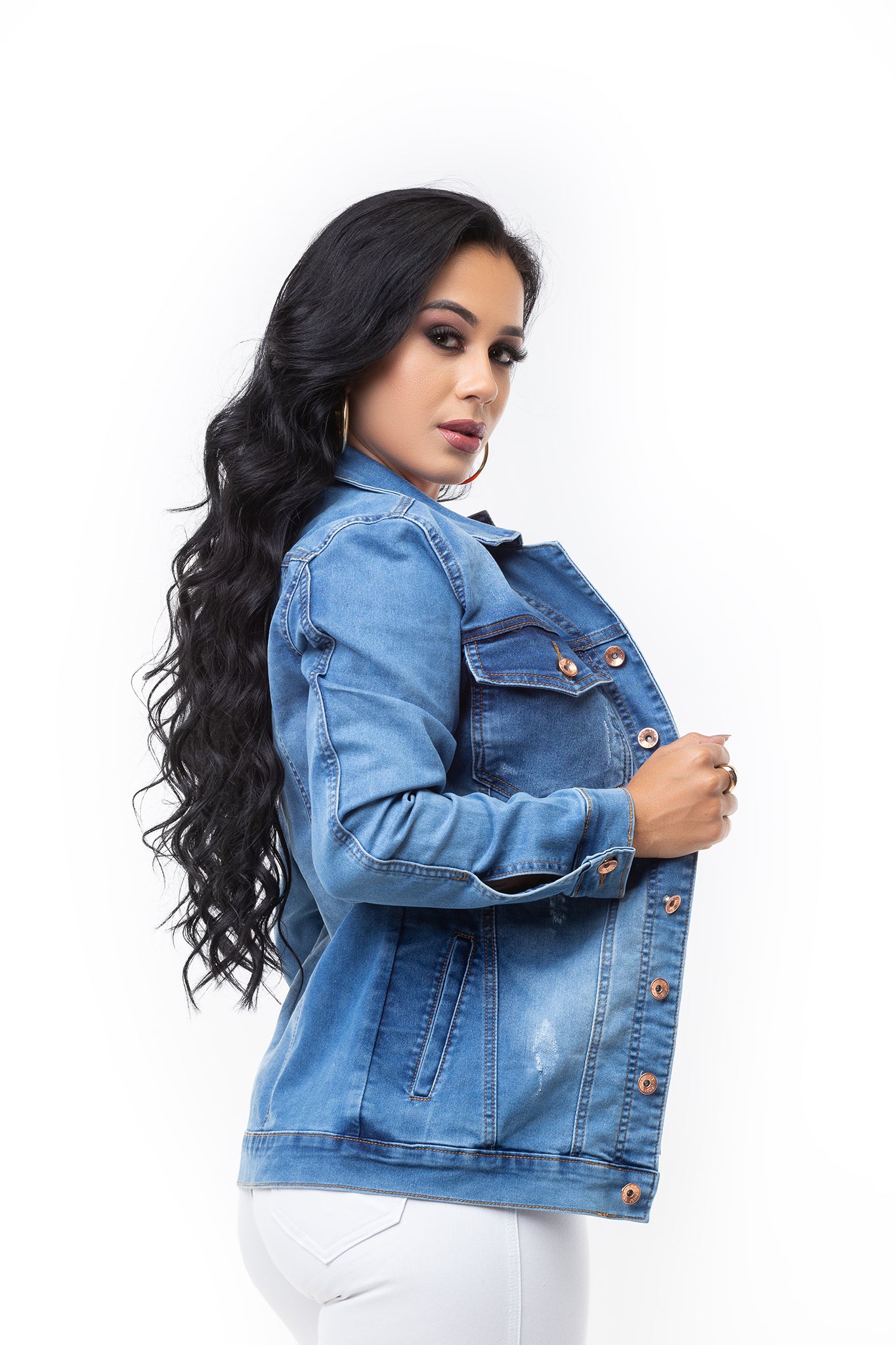 Jaqueta Feminina Jeans Com Lycra Alongada Set For Original
