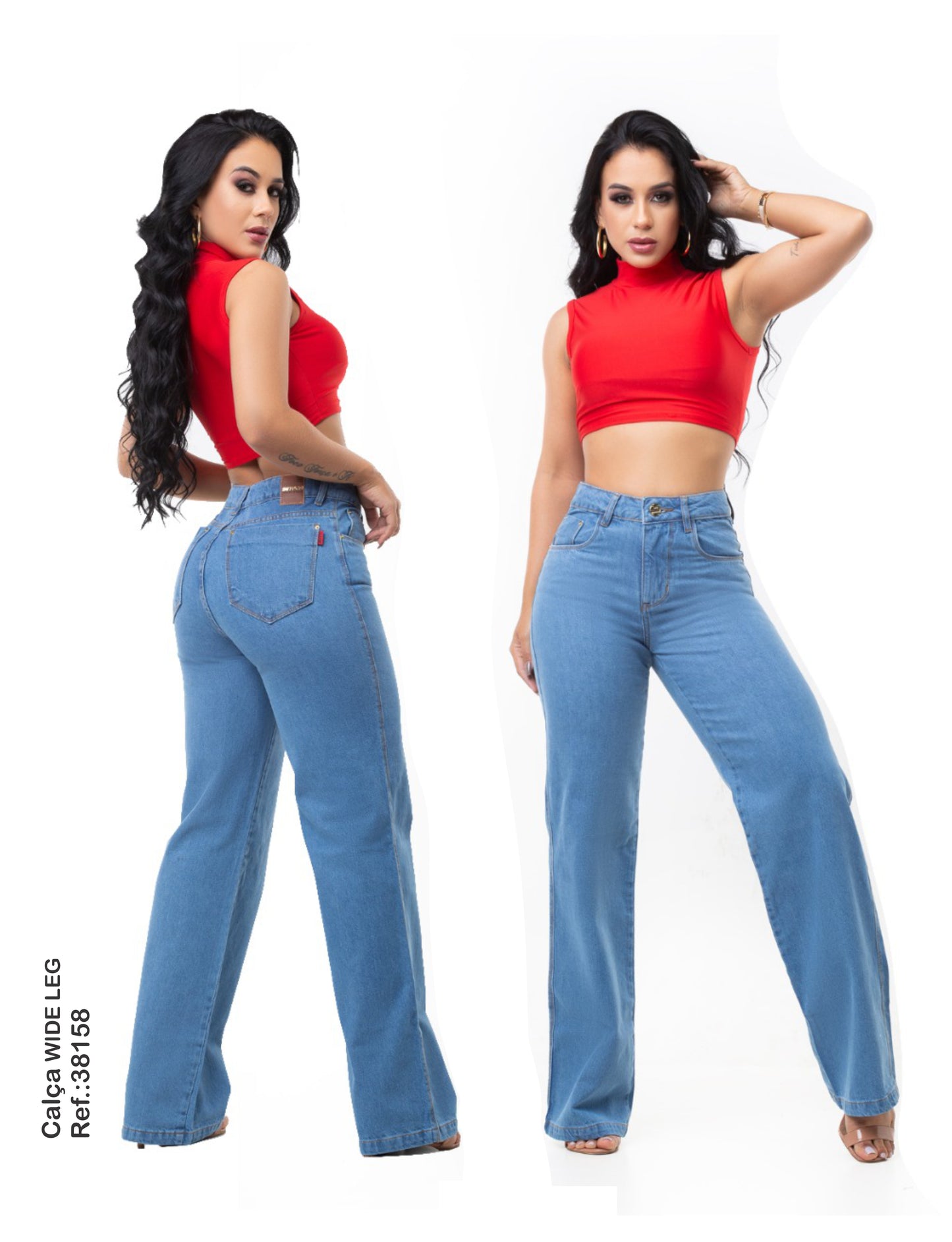 Calça Wide Leg  Barra larga Jeans lycra Original
