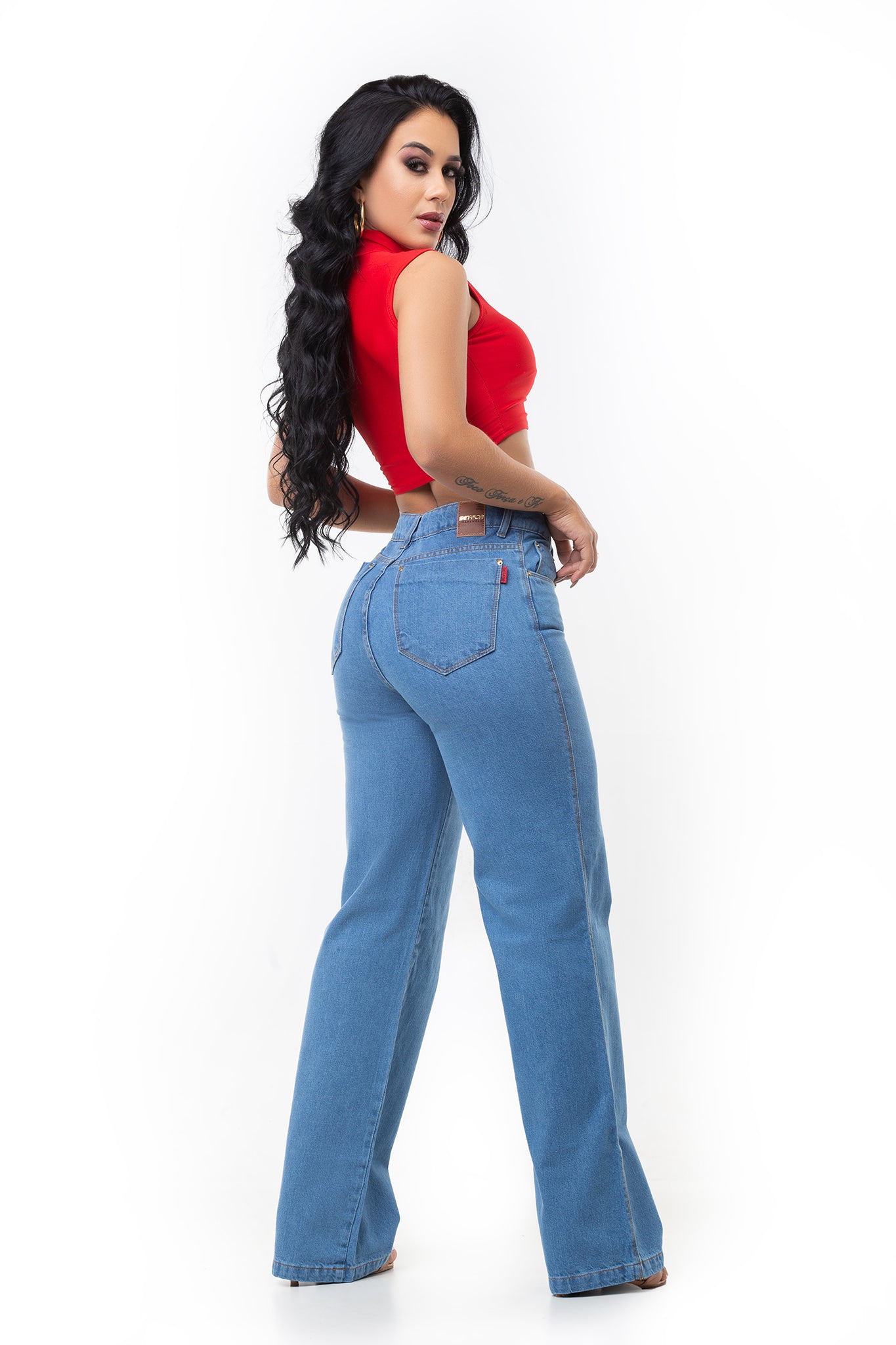 Calça Wide Leg  Barra larga Jeans lycra Original