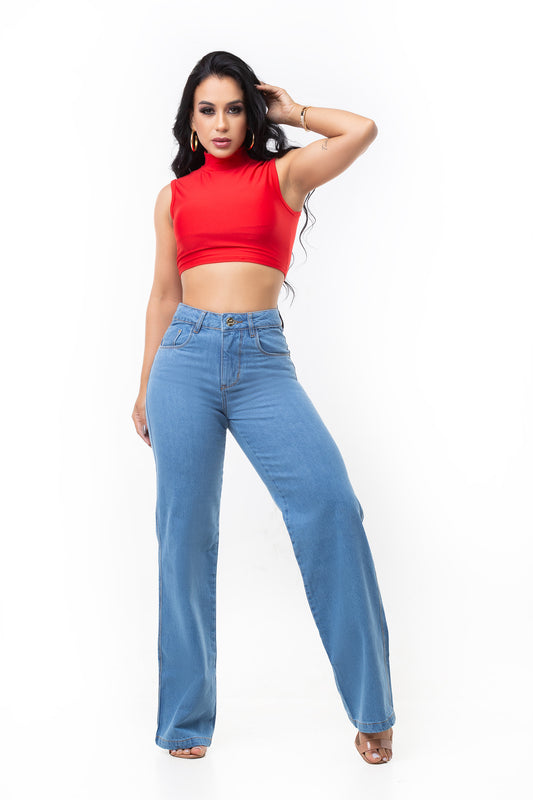 Calça Wide Leg  Barra larga Jeans lycra Original