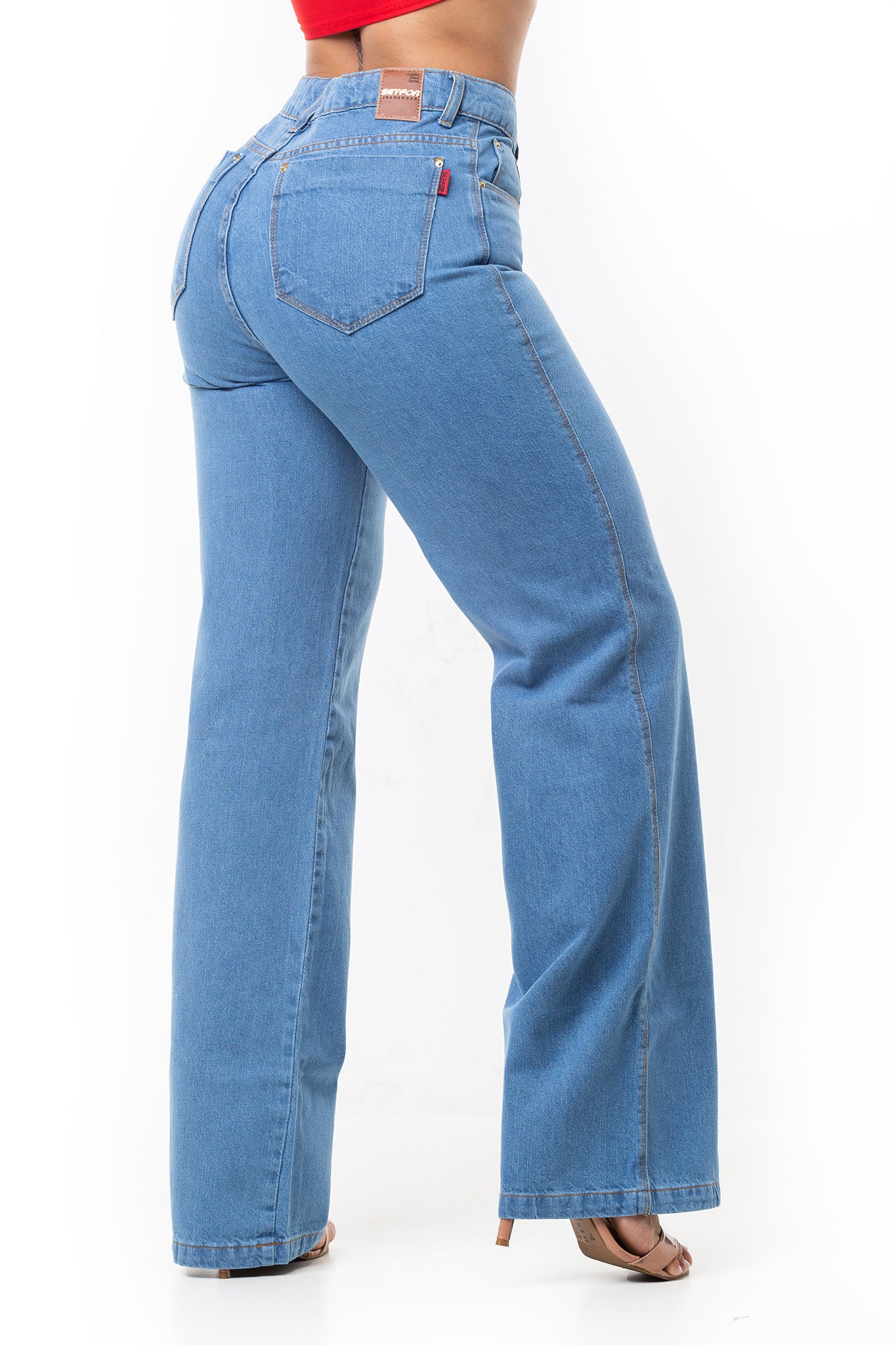 Calça Wide Leg  Barra larga Jeans lycra Original