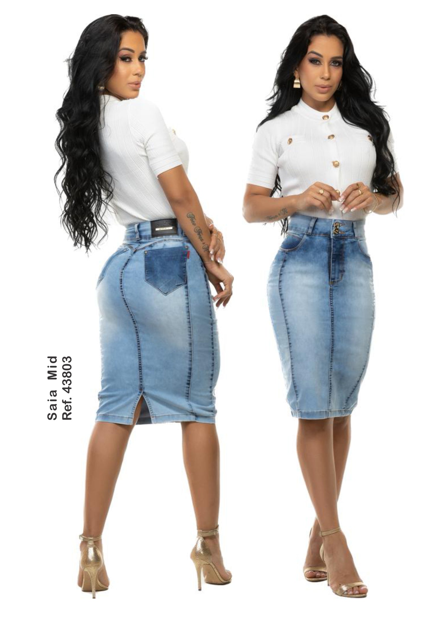 Saia Mid Jeans Envangélica Lycra Strech  Original