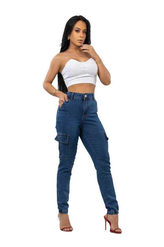 Calça Cargo Jeans com Lyra e Bojo Modela Bumbum Original