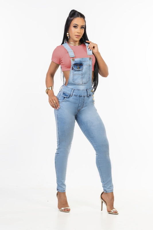 Jardineira Jeans Lycra com Bojo Bumbum Original