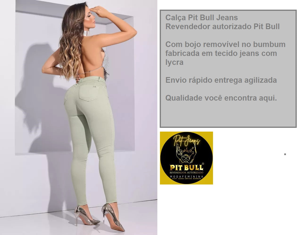 Calça Pit Bull Verde Bojo Modelador Jeans Com Lycra