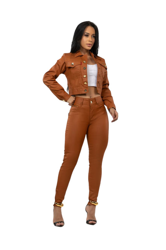 kit Jaqueta  e Calça Resinada Lycra Com Bojo Modela Bubum Set For