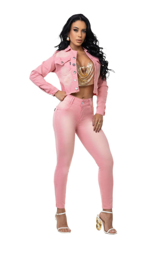 kit Jaqueta e Calça Jeans Lycra Com Bojo Modela Bubum Set For