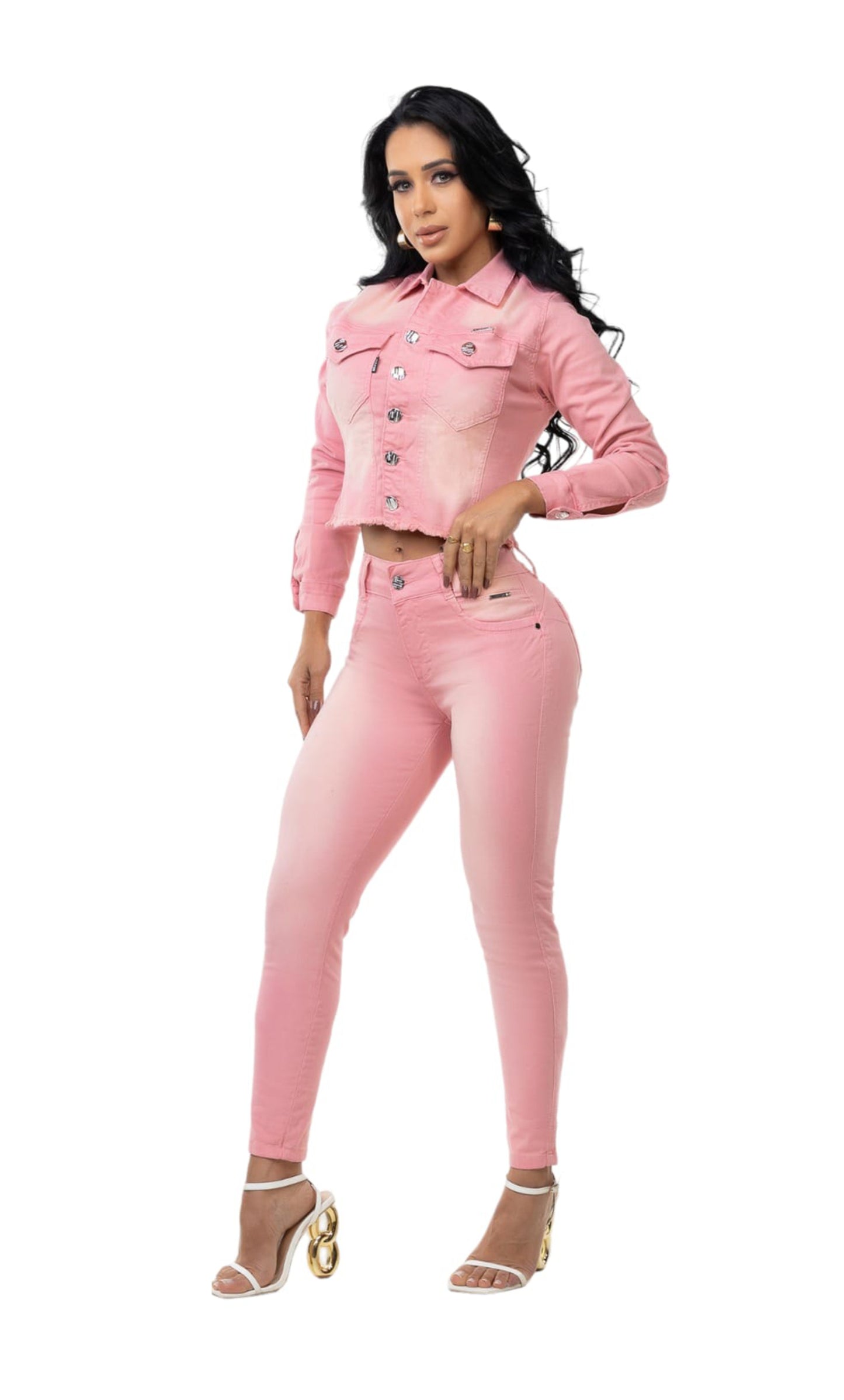 kit Jaqueta e Calça Jeans Lycra Com Bojo Modela Bubum Set For