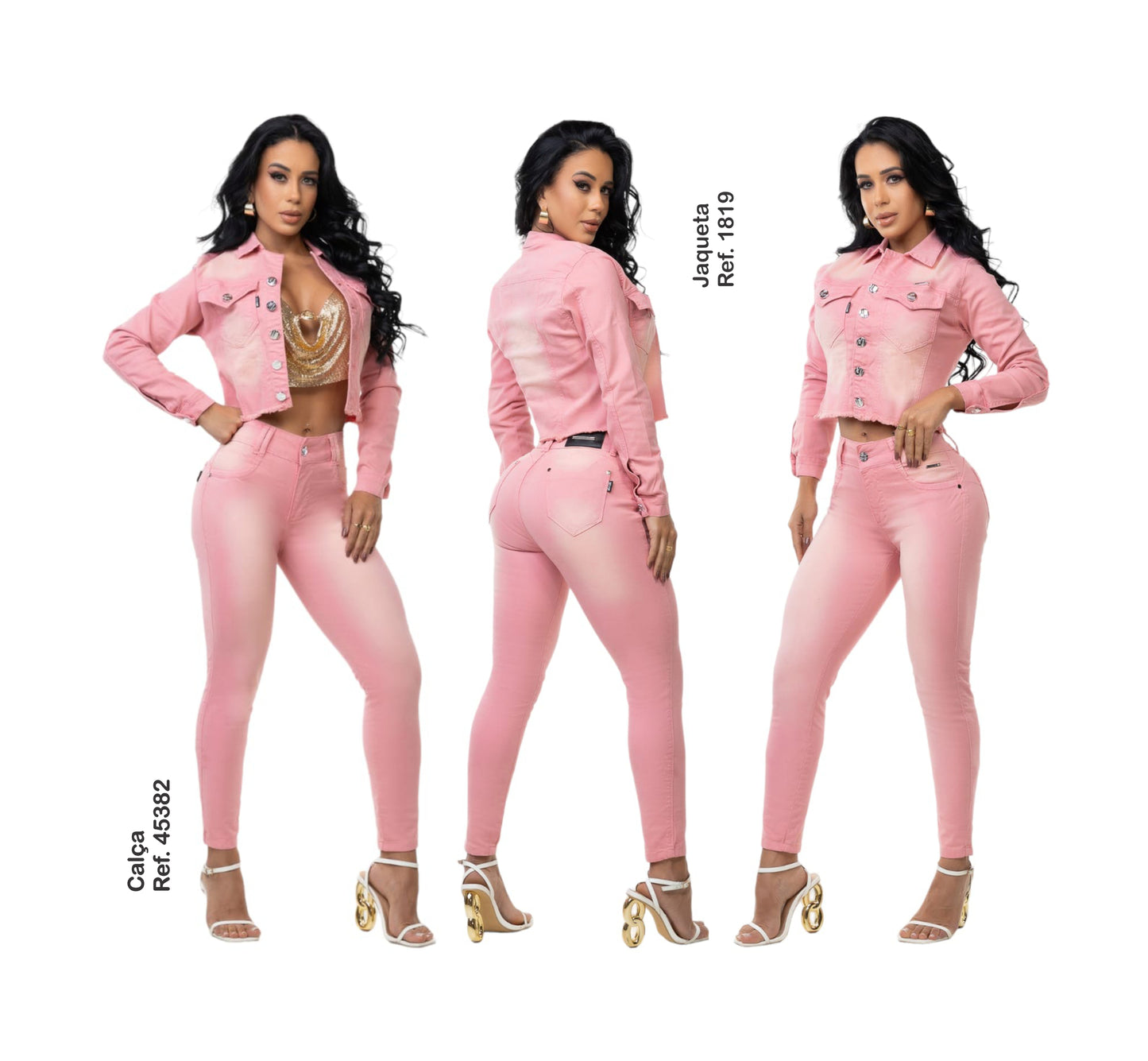 kit Jaqueta e Calça Jeans Lycra Com Bojo Modela Bubum Set For