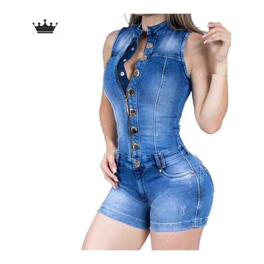 Macaquinho Jardineira Jeans Lycra Bojo Bumbum Original