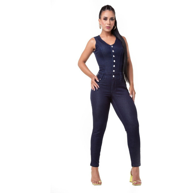 Macacão Feminino Jeans C/lycra Longo Original