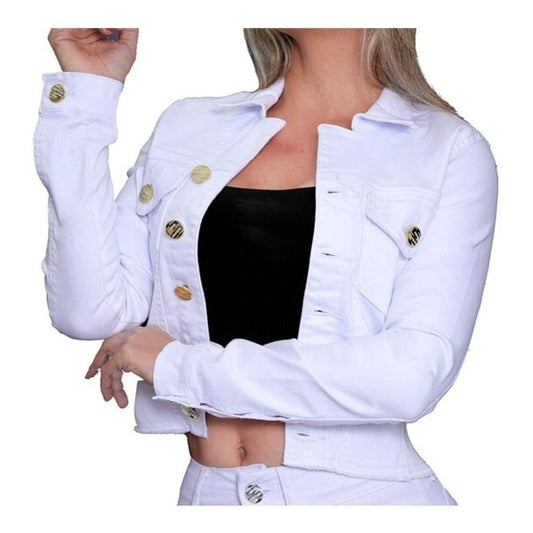 Jaqueta Feminina Manga Longa Brim C/lycra Branca Original
