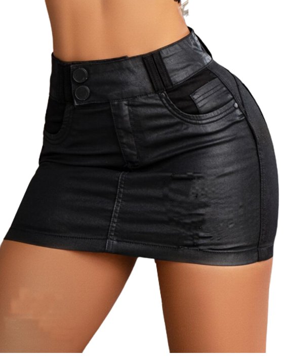 Saia Couro Resinado Lycra Strech Com Bojo Aumenta BumBum  Original