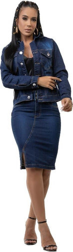 kit Jaqueta e Saia Secretária Evangélica Jeans com lycra