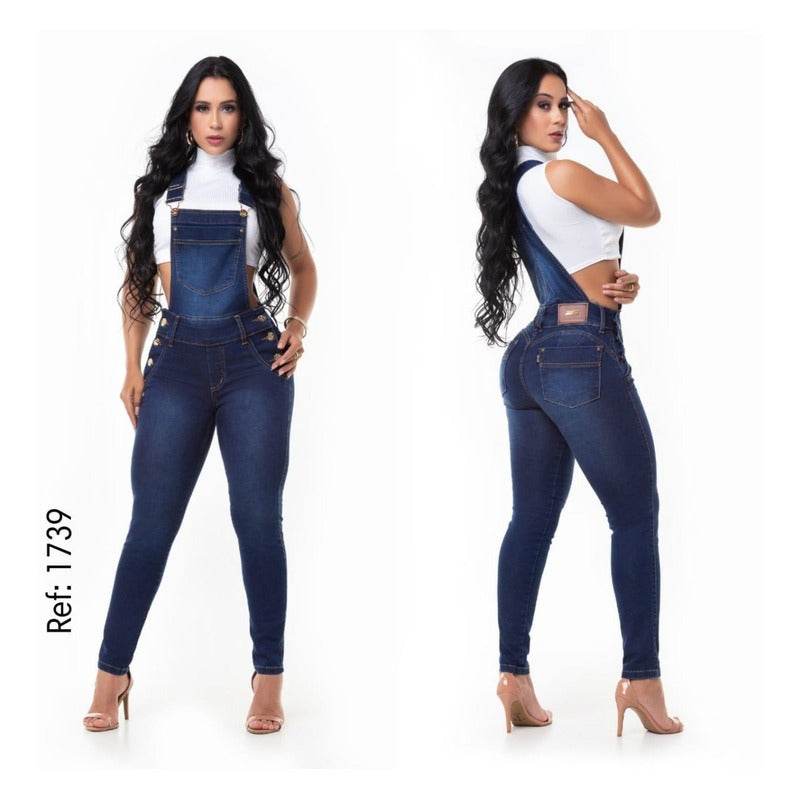 Macacão Longo Jeans C/lycra Escuro Bojo Original
