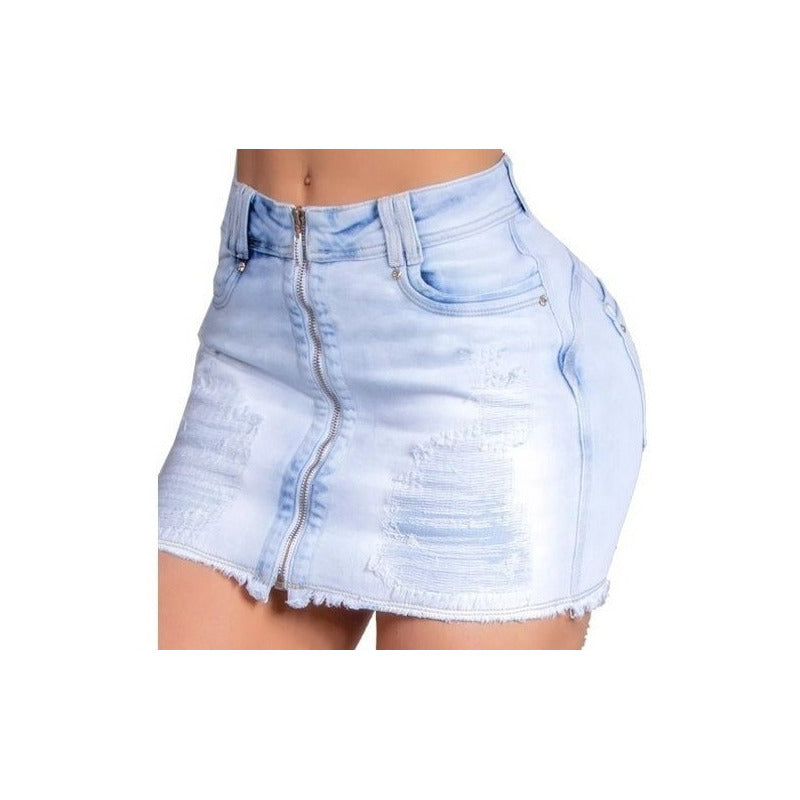 Saia Jeans Lycra Com Ziper e Bojo Levanta e Realça Bum Bum Estilo Bull