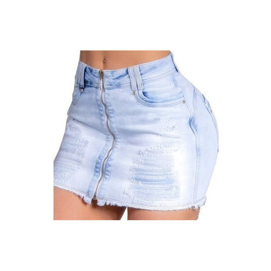 Saia Jeans Lycra Com Ziper e Bojo Levanta e Realça Bum Bum Estilo Bull
