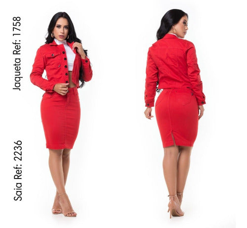 kit Jaqueta e Saia Secretária Jeans Lyra Set For Original