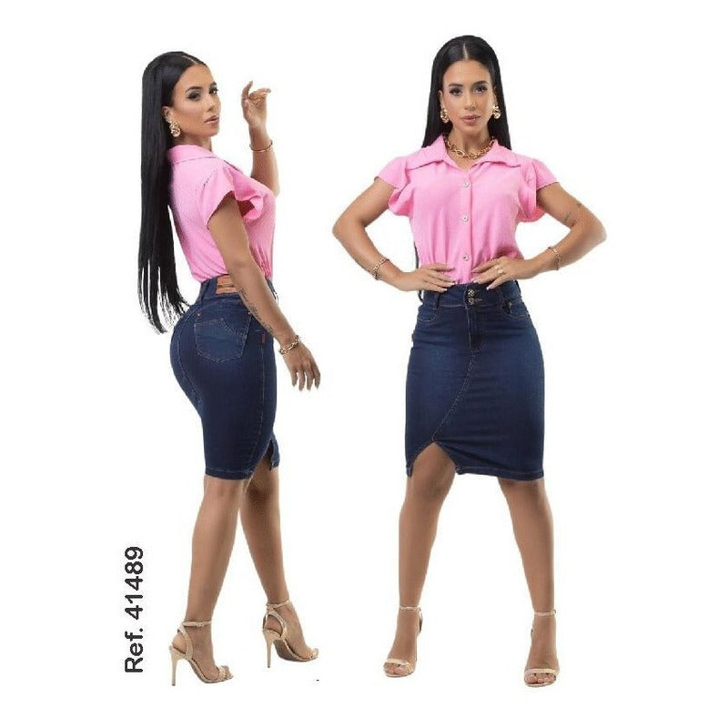 Saia Secretária Jeans Lycra Set For Original