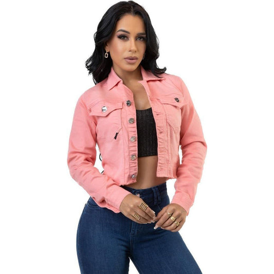 Jaqueta Manga Longa Feminina Brim C/lycra Rosa Original